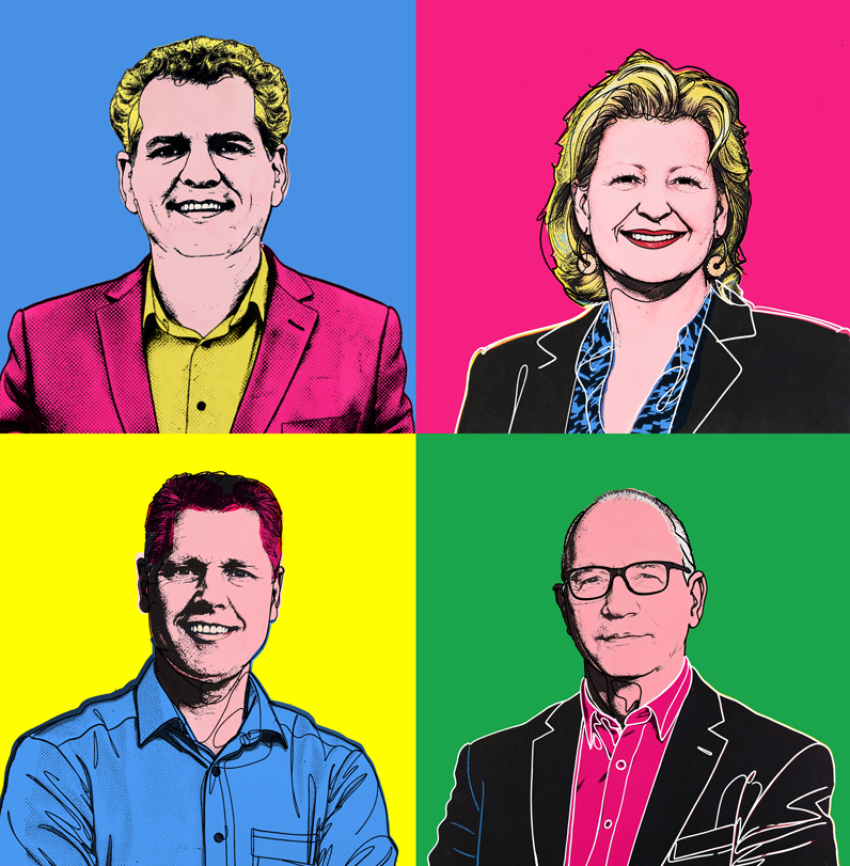 Foto van het college in Andy Warhol-stijl