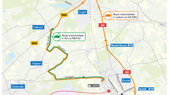 Hoofdomleiding weekendafsluiting rotonde Boseind, klik voor een vergroting