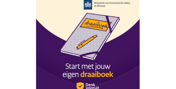 Logo van Denk Vooruit en de tekst Start met jouw eigen draaiboek