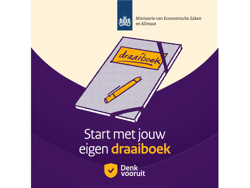 Logo van Denk Vooruit en de tekst Start met jouw eigen draaiboek