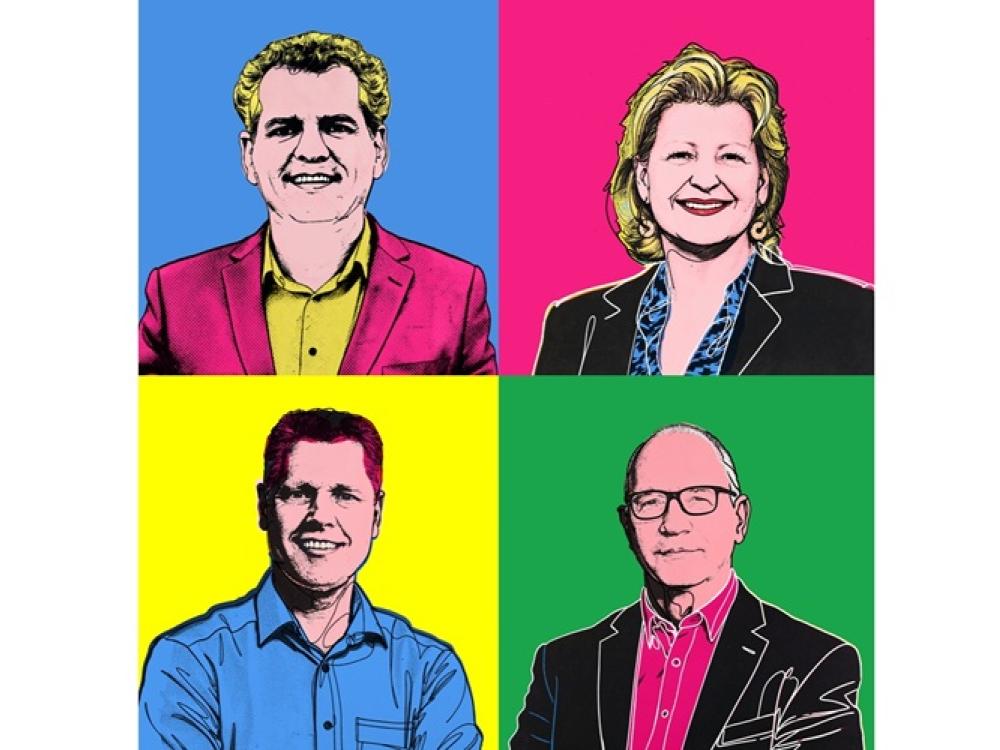 Foto van het college in Andy Warhol-stijl